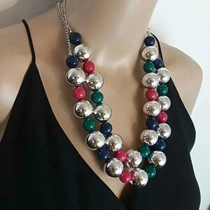 Layered Navy Silver Fushia Multicolor Necklace Set